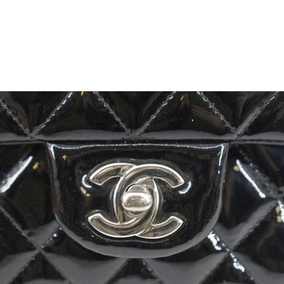 CHANEL Classic Medium Double Flap Patent Leather Shoulder Bag Black - Picture 10 of 14